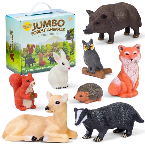 Image of Learning Minds Set of 8 Jumbo Forest Animal Figures - Woodland Animals for Toddlers Age 1-3 - Toy for Kids Age 18 Months Plus - Wild Animal Toys for Kids 1,2,3 Years Old