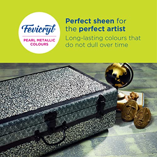 Image of Fevicryl Acrylic Pearl Metallic 100ML Colour Combo | Paint on Canvas, Wood, Earthenware, Stone, thermocol, Metal, Leather, Glass | Ideal for Artists, Beginners and Gifting