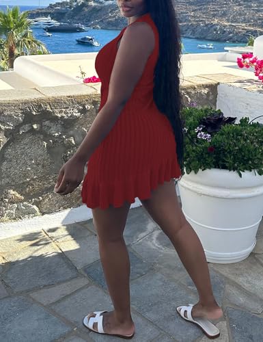 Image of Nimsruc Women Summer Tank Dresses Sleeveless Crew Neck Casual Bodycon Mini Dress with Ruffle Hem