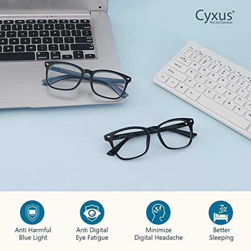 Image of Cyxus Blue Light Filter Computer Glasses for Blocking Headache [Anti Eye Eyestrain] Clear Lens Gaming Glasses, Unisex (Men /Women) (Black & Black Blue)