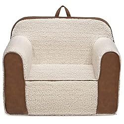 Delta Children Cozee Sherpa Chair for Kids, Cream Sherpa/Faux Leather