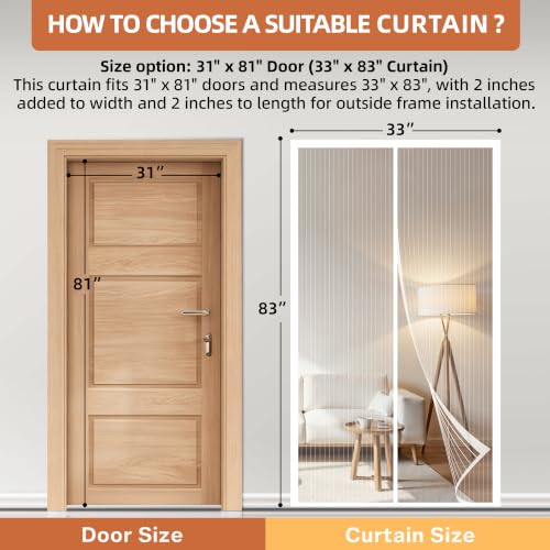 Image of METAONLY Magnetic Screen Door Mesh, Works for Patio, Sliding Door, Keeps Bug Mosquito Out, Fresh Air Flow, Fits 31 inch x 81 inch Door - Curtain Size 33 inch x 83 inch, White