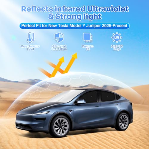 Image of Canvcle Upgraded Window Shades for Tesla Model Y Juniper 2025 2026 Accessories with Suction Cups Windshield Sun Shade Side Rear Window Covers Sunshade Sun Shield Privacy Protection Camping Black 8PCS