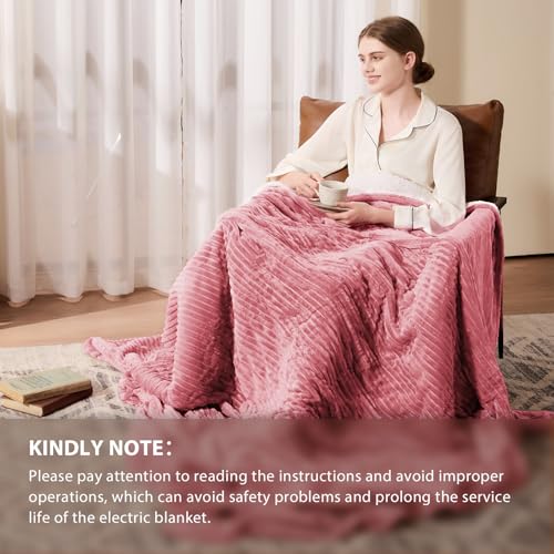Image of Homemate Electric Heated Blanket Queen Size - 84 inchx90 inch Heating Blanket Queen Size Dual Control 1 /2 /4 /6 /8 Hours Auto-Off 10 Heat Level Over-Heat Protection Soft Flannel Sherpa ETL Certification