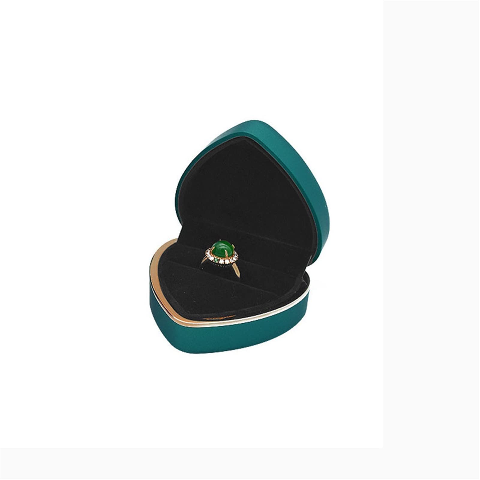 JINGYAN Storage Boxes Heart Shaped Ring Box Led Light Engagement Rings Storage With Golden Border Jewelry Display Case For Necklace Earrings(Green-No light)