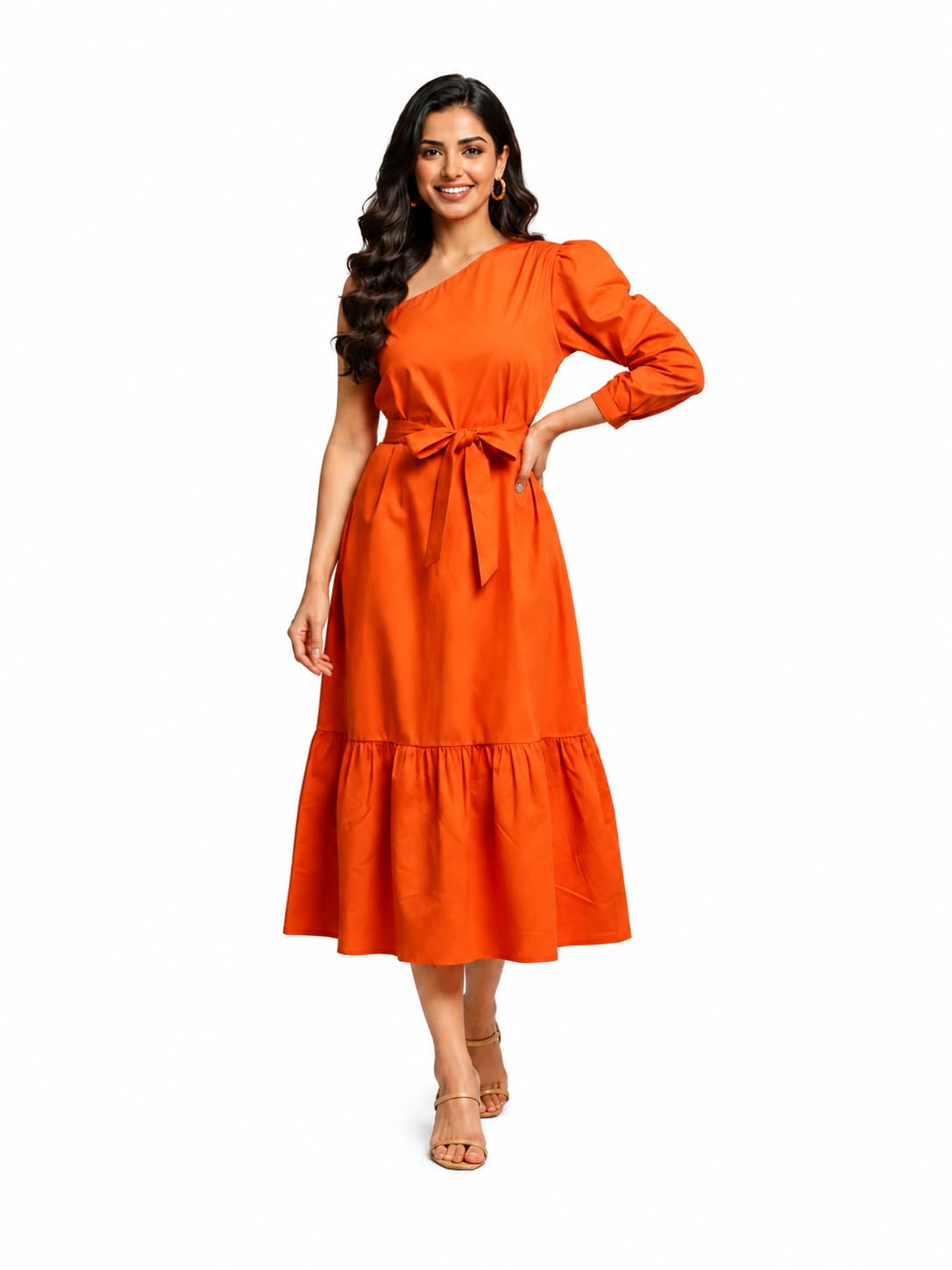 marc louis One-Shoulder Midi Dress with Waist Orange-picture-18