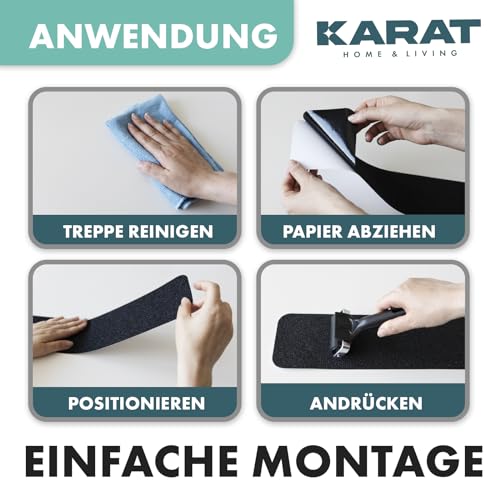 KARAT Antirutschstreifen selbstklebend, 15er Set, 10x61 cm, Anti Rutsch Stufenmatten für Treppe, Antirutschmatte für Treppenstufen Außen, Treppen Matten rutschfest (Nicu)