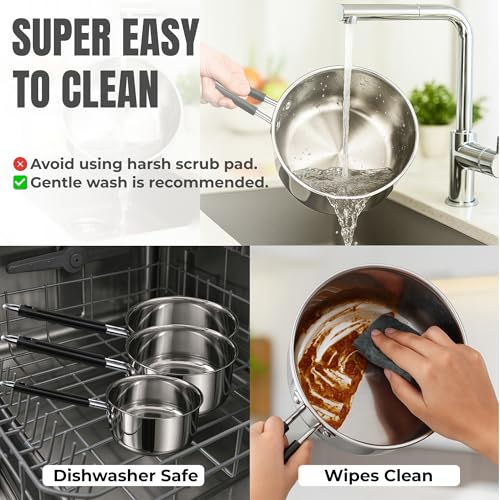 Image of Kraft Stainless Steel Saucepan Combo Set of 3-1, 1.4 and 1.8 Litre, Durable and Versatile Sauce Pan for Tea, Riveted Sturdy Bakelite Handle, Induction & Gas Base, for Chai, Milk, Soup, Egg