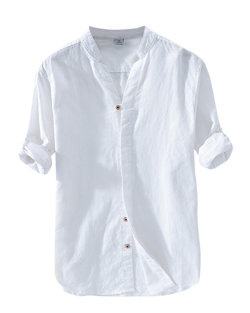 PengGengA Hombre Camisa De Manga Larga De Sin Cuello Cómodo Transpirable Casual Camisa De Lino