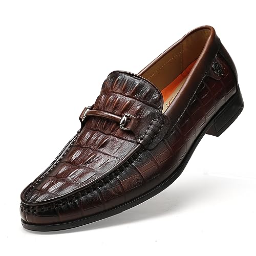 Leather Dress Shoes for Mens, Premium Crocodile Printed Formal Shoes Driving Fashion Party Slip-on Loafer for Men