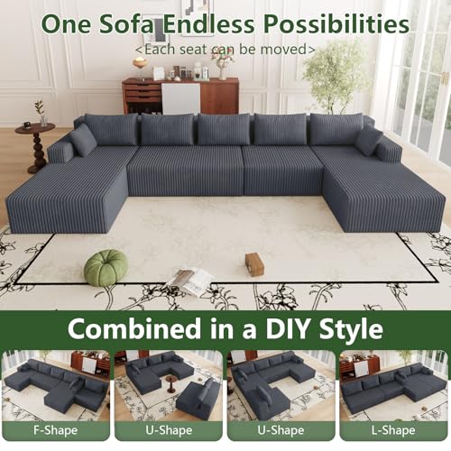 Image of 160 inch Modular Sectional Sleeper Sofa, Boneless Cloud Couch for Living Room, U Shaped 3 Seat Sofa with Deep Seat, Free Combination, Couch in a Box, No Assembly Required (Dark Grey)