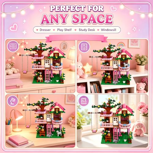 CSNRHG Tree House Building Set Multi Level Forest House Swing Animal Figure
