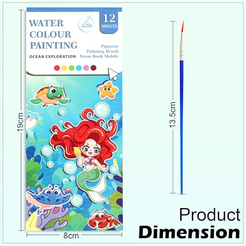 Image of GLUN Watercolour Painting Notepad for Kids, 5 Different Themes Each Pad 12 Different Pages, Water Painting Notepad with Water Colour Patches & Painting Brush
