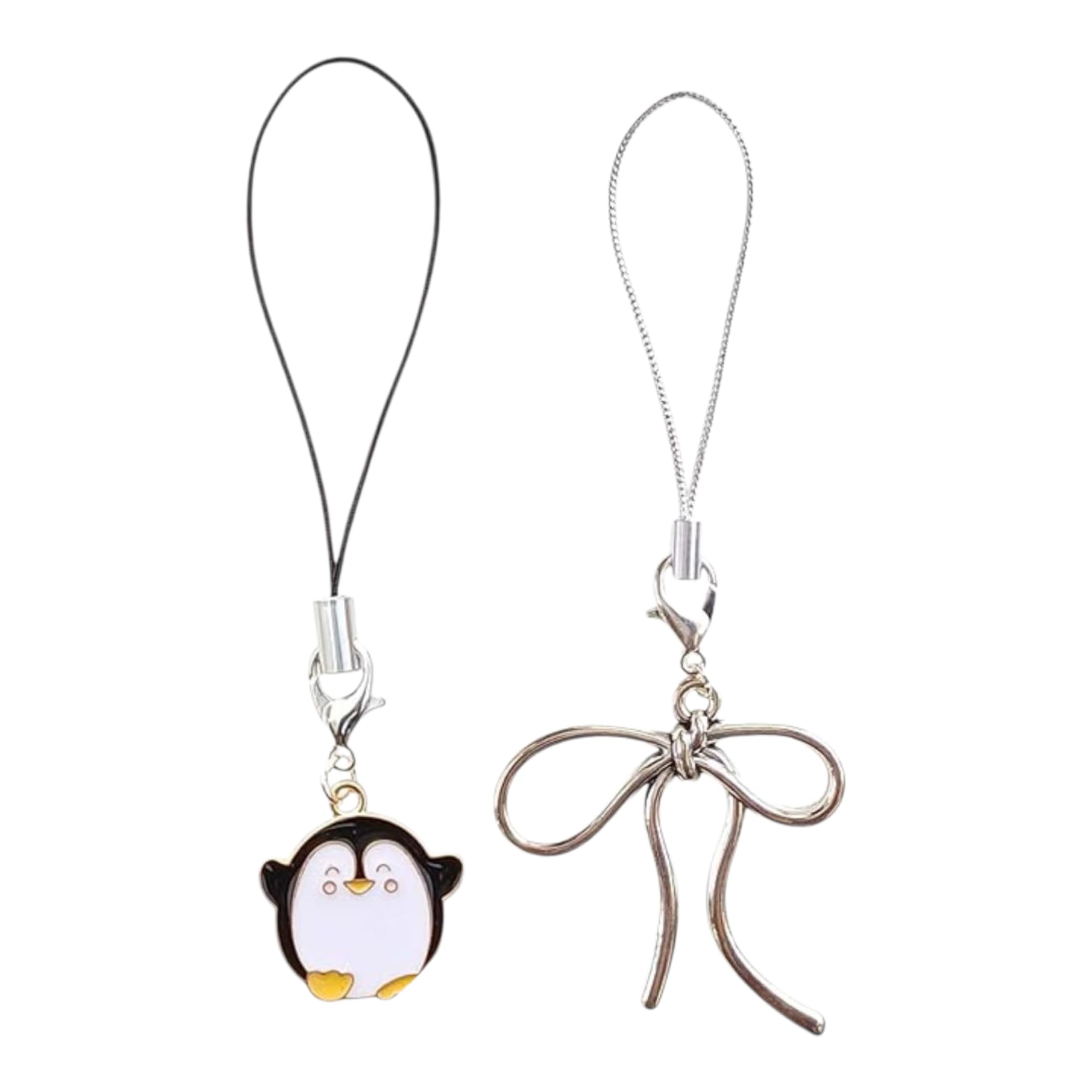 Cute Penguin and Bow Phone Charm Set, Mobile Accessories, 2 Pieces, Silver-image-12