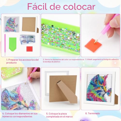 Miniatura 5 de Auauy 5d Diy Diamond Painting Kit Completo, Cuadros Diamantes 5d Con Marco De Madera, Diamond Painting Para Adolescente Y Adultos Principiantes, Regalos De Cumpleaños Gato