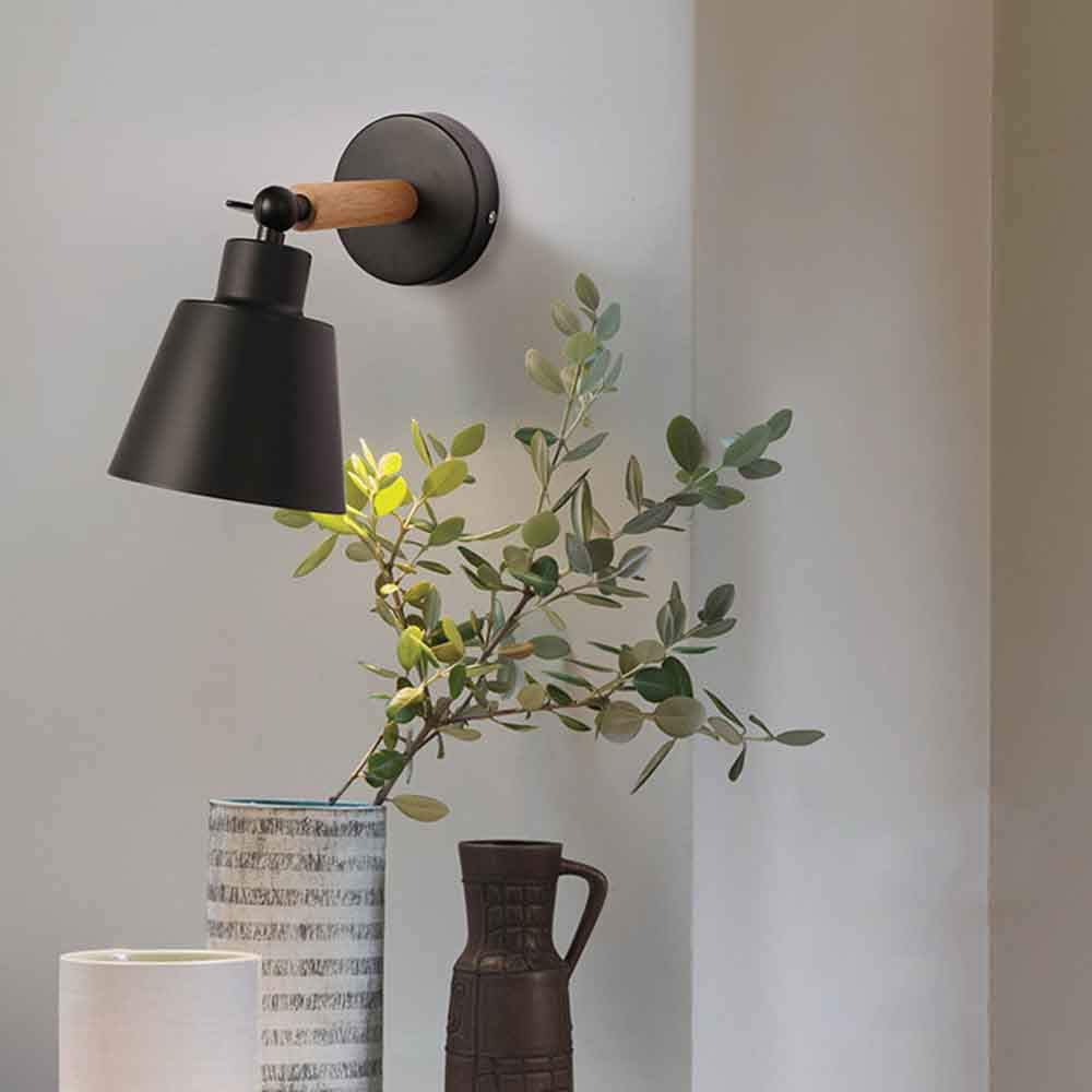 Luminaires Moderne E27 Edison Applique Spot Murale en Métal Contemporaine Loft Led Bois Appliques de Type Bougeoir pour Chevet Maison Café Bar Couloir Salle à Manger Salon Chambre (Noir)