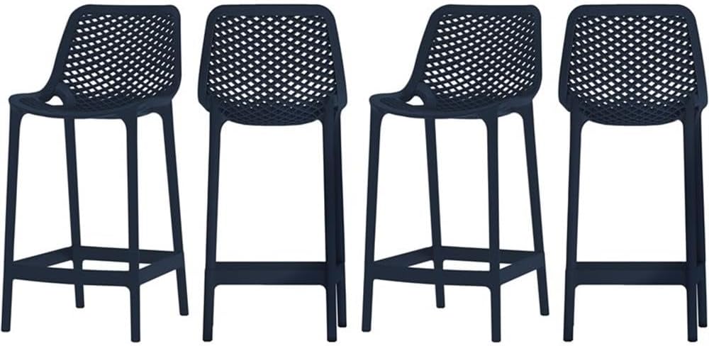 Set of 4 Outdoor Bar Stools, 17.32" Seat Width, White Polypropylene Plastic, Weather Resistant, Stackable, Contemporary Design for Patio or Indoor Seating