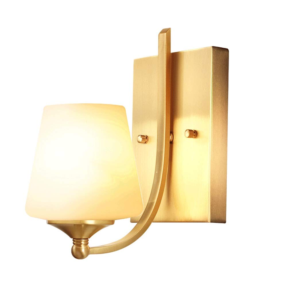 HXYSXHJUO Wall Lamps, Copper Light Glass Lampshade Indoor Sconce, Style Flush Mount Lamp, Bedroom Bedside Hallway Interior Lights, E27 Brass Lighting Fixture