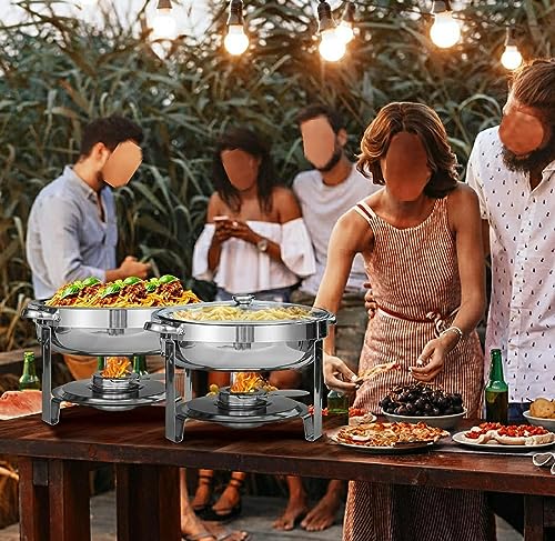 Image of Shoppers Hub PNQ 3.5L SS Round Chafing Dish with Gel Based Heating Container & Transparent See Through Lid for Ideal Heavy Duty Use in Hotels,Caterings, Banquets, Buffets and Other Commercial Places.