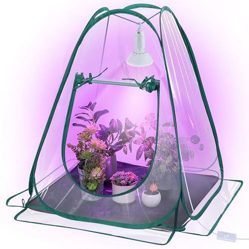 Meonum 1 Pack Mini Greenhouse with 10W 200 LED Grow Light Bulbs for Indoor, 27' x 27' x 30' Pop Up...
