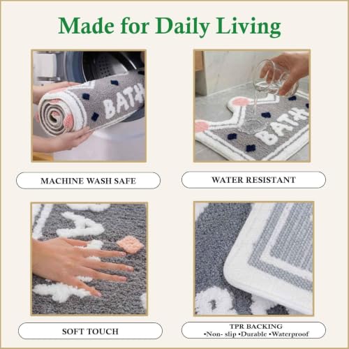 Image of Dream Weaverz 2000 GSM Super Soft Microfiber Bath Mat 40x60 cm | Ultra Absorbent Anti-Skid Quick Dry Bathroom Rug | Floor Mat for Bathroom, Bedroom, Kitchen, Home | Cute Design Bathmat (Grey)