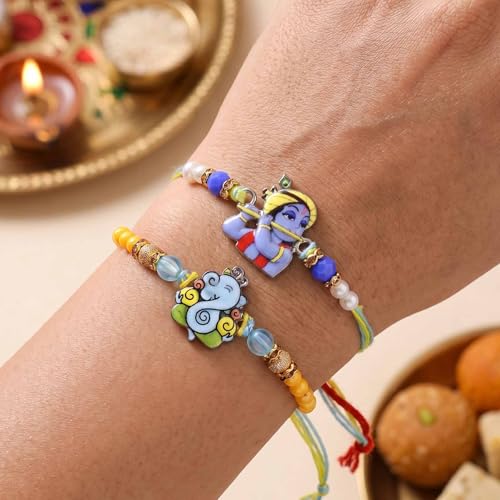 Image of TIED RIBBONS Rakhi for Kids with Chocolates Gift Pack - Set of 2 Premium Kids Rakhi with Roli Chawal Celebration Chocolates Gift Pack