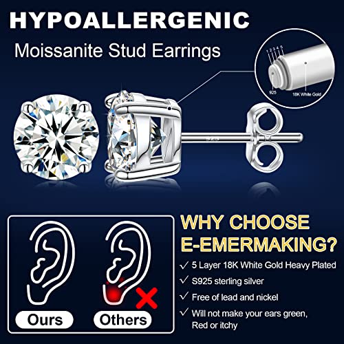 Moissanite Stud Earrings for Women, 0.2CT-8.0CT a Pair 18K White Yellow Gold Plated S925 Sterling Silver D Color VVS1 Clarity Brilliant Round Cut Hypoallergenic Anniversary Day Gifts for Women Men3