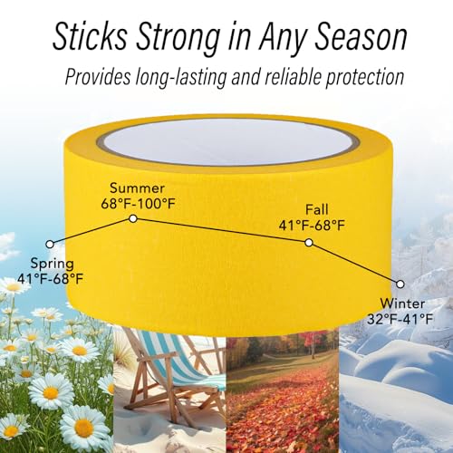 Image of Yellow Painters Tape - Yellow Masking Tape 2 Inch Wide - Multi-Surface, Smart Adhesion, Indoor & Outdoor - Paint Tape for DIY, Labeling, Art, Car, General Purpose - 90FT Total