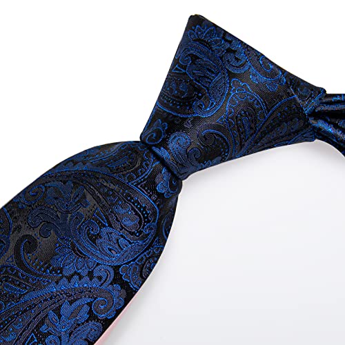Image of DiBanGu Mens Paisley Tie Sets Silk Jacquard Woven Floral Necktie and Pocket Square Cufflinks Wedding Business Party