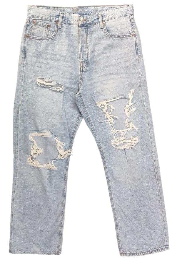 Plus Size Women Non Stretch Denim Straight Fit Jeans- HIGH Rise - Heavy Rugged - Faded Denim Blue/Faded Ice Blue Color - Waist Size 34 to 38 inch-image-1