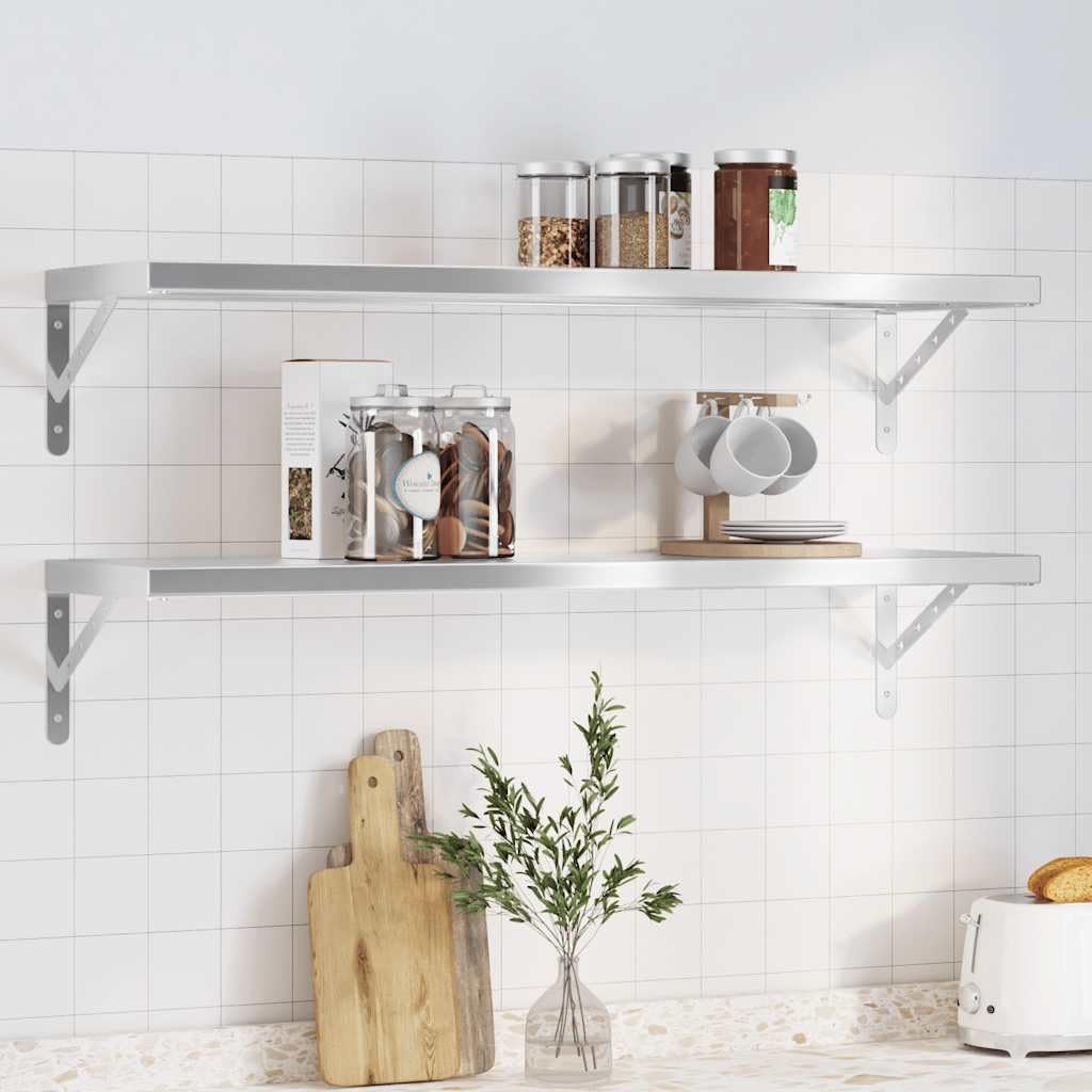 vidaXL Mensole a Muro 2 pz 100x30 cm Argento in Acciaio Inossidabile, mensola sospesa, mensola sospesa a Muro, scaffale espositivo a Muro