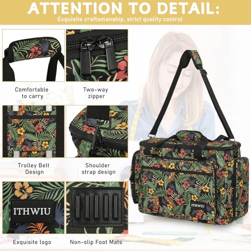 Image of Sewing Machine Carrying Case with Multiple Storage Pockets Large Capacity, Universal Tote Storage Bag Compatible with Most Standard Singer, Brother, Janome, Multicolor