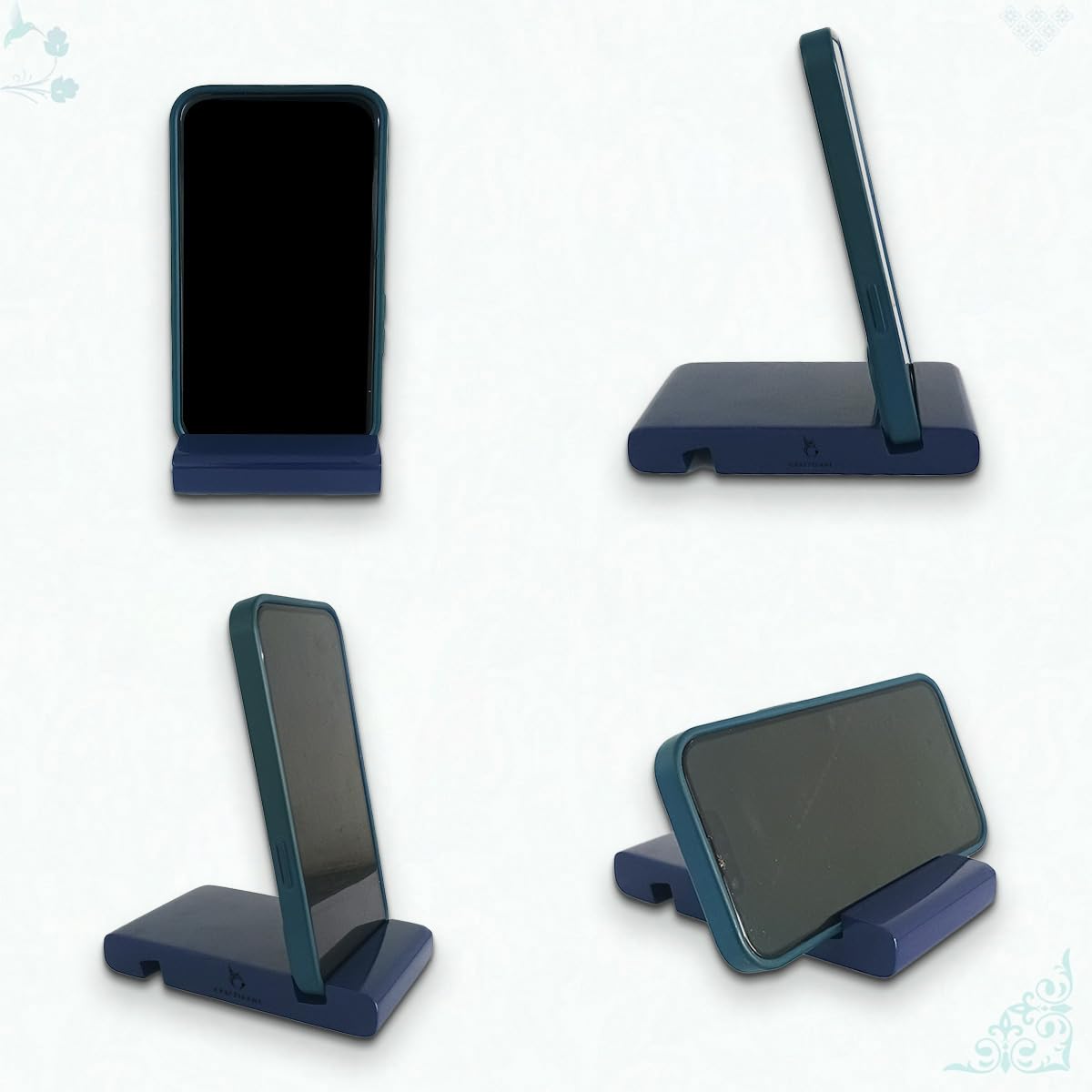 Handcrafted Wooden Mobile Stand, Cell Phone Stand for Office Desk for Home Table Portable Compact & Lightweight Hands-Free Viewing All Smartphones & iPhone (Solid Sapphire Blue Pack of 2)-image-1