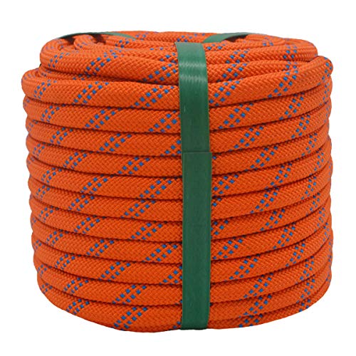 YUZENET Static Rock Climbing Rope 2/5 Inch 100 Feet Outdoor Safety Fire Escape Rope Rappelling Rope,Orange/Blue