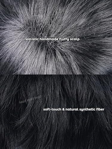 Image of Akutagawa Cosplay Wig Short Men's Black and White Anime Wig Black Male Cosplay Wig with Bangs for Women Halloween Party Costume