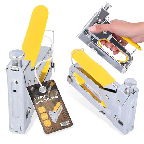 Grapadora Manual Tacker Tapicero 4-14 mm Cromo Engrapadora Clavadora Manual Quitagrapas para Decoración Muebles Carpintería Fijación de Cables Pistola de Grapas con Grapas