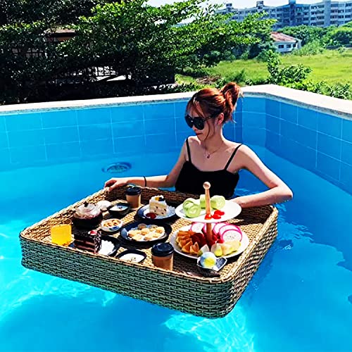GKJHTED Bandeja Flotante Cuadrada Creativa, Mesa y Barra Flotante de Lujo, Placa Flotante de Piscina para Bancos de Arena, spas y Fiestas, 80x80x15cm/31,5x31,5x5,9 Pulgadas, marrón (amar