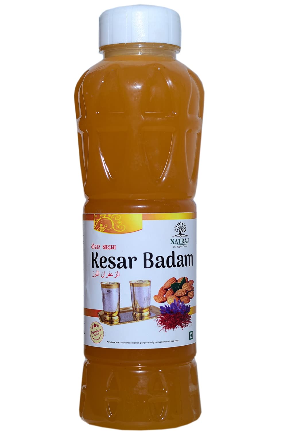 Natraj The Right Choice Kesar Badam Sharbat, 750 ml – Rich and Refreshing Saffron & Almond Drink, Ideal for Cooling Beverages, Milkshakes, and Special Occasions.