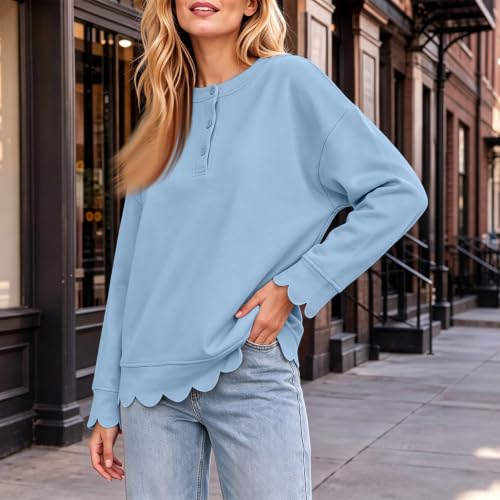 Scalloped Sweatshirt for Women Oversized Henley Crewneck Tunic Pullover - image 4