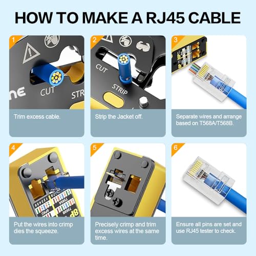 Image of Ethernet Crimping Tool RJ45 /RJ11 Crimper Tools for Cat6 Cat5e Cat5 with 10Pcs Cat 6 RJ45 Connectors and Blades
