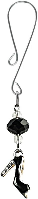 Black & Gold Ladies Shoe Pump Charm on Curl Loop Clit Clamp with Black Faceted Bead Includes Organza Gift Storage Bag