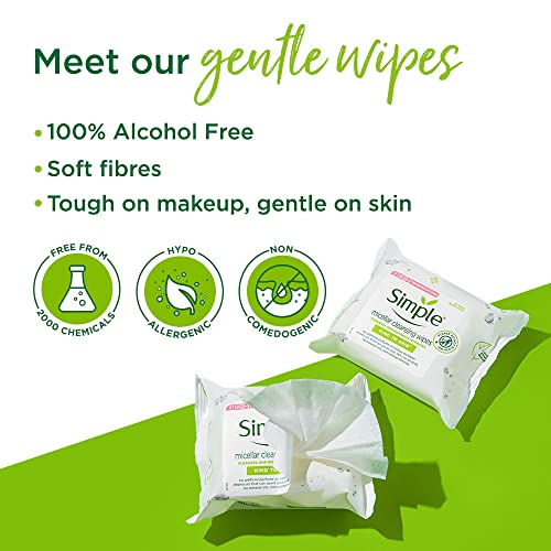 Image of Simple Kind To Skin Micellar Cleansing Wipes 25 Wipes (Pack of 2)