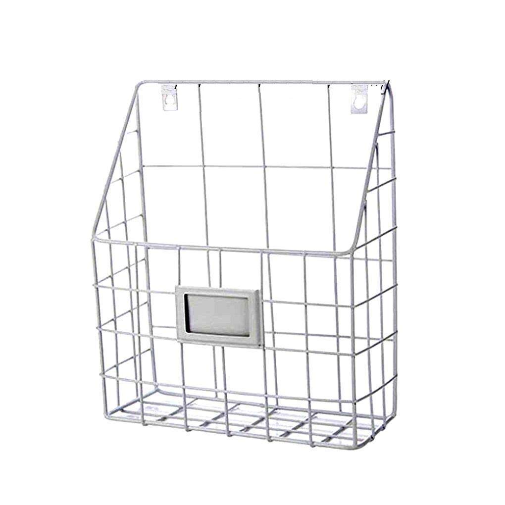 Indian Decor (White) Rustic Country Style Wire Wall Mount Hanging File Folder Display, Mail Organizer, Documents and Magazine Storage Ideas, Magazine Rack (White)-image-43