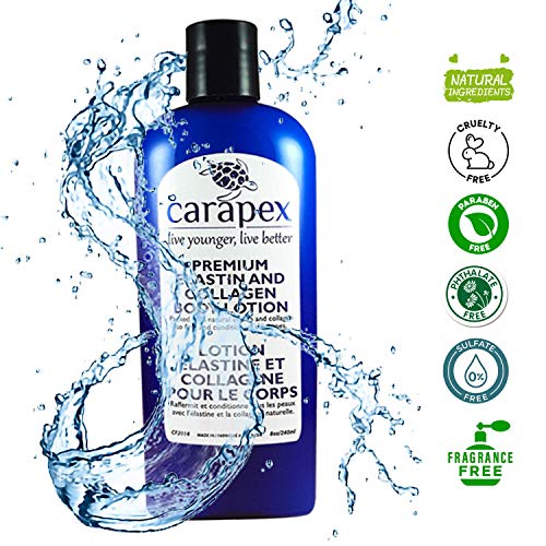 Carapex Premium Elastin & Collagen Body Lotion, Natural Firming & Moisturizing For Sensitive, Aging Skin, With Shea Butter, Vitamin E, Fragrance Free 8Oz (Single) #TOP4