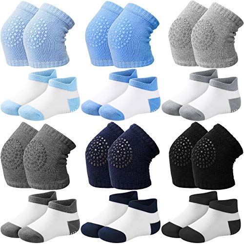 12 Pairs Baby Grip Socks Baby Knee Pads Anti-Slip Socks Non Slip Sock for 1-3 Years Old Boys Girls (Vintage Colors Set)
