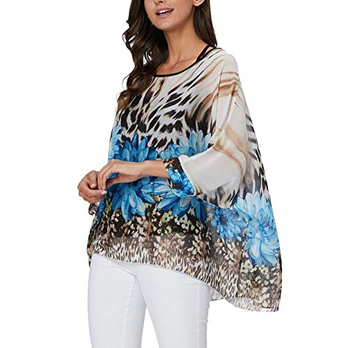 Image of Ckikiou Plus Size Batwing Flowy Semi Sheer Chiffon Blouse Tunic for Women Summer Floral Print Boho Beach Cover ups