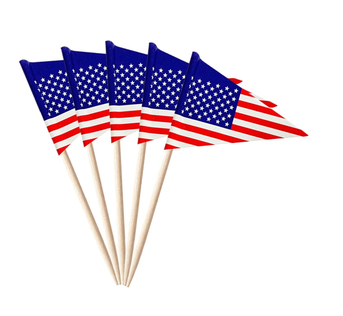 stidsds American US Flag USA Cupcake Toppers Flags Mini Small United States Triangle Toothpick Stick Flag July 4th Veteran Party Memorial Day Cocktail Fruit Decoration(100 pcs)