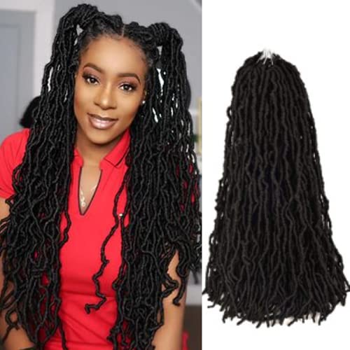 Flotig New Goddess Faux Locs Crochet Braids 24 Inch 6 Packs Natural Black Pre-twisted Knotless Crochet Hair Synthetic Braiding Hair Extensions (24Inch, 1B)