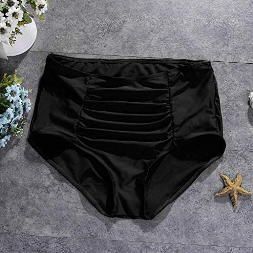 Lekode Tummy Pants Swimsuit Control Women Bottoms High Waist Bikini Briefs Ruched Bathing Suits For Women With Shorts Bottoms Black #TOP1