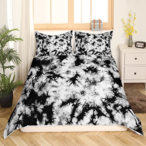 Tie Dye Duvet Cover Boys Black White Marble Bedding Set For Kids Girls Teen Adults Vintage Trippy Tie Dye Comforter Cover Abstract Smoky Marble Quilt Cover With 2 Pillow Cases Queen Size Bedroom Decor #TOP3